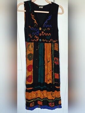 Vtg Artsy Rayon CAROLE LITTLE Sleeveles Maxi Dress